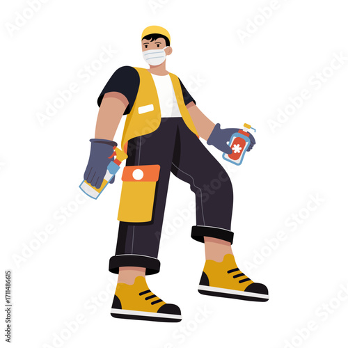 An illustration of volunteer sanitizing designed in flat style
