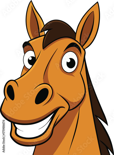 Cartoon Horse Head with Big Yellow Teeth and Angry Expression