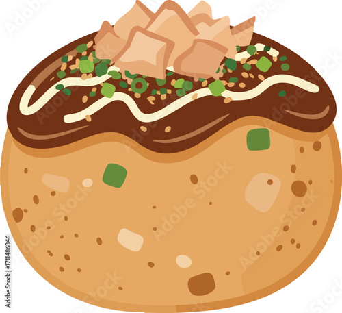 Close-up illustration of a single takoyaki ball, a popular Japanese street food.