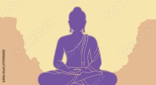 Serene Buddha Silhouette Illustration for Meditation Practices, Spiritual Retreats, and Religious Art Projects with Peaceful Contemplation
