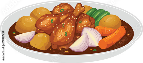 Chicken and Vegetable Stew in a Dish.