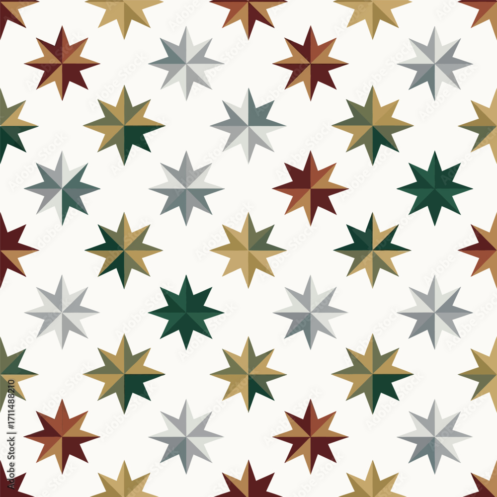 Obraz premium Festive christmas stars seamless pattern on white background for gift wrapping