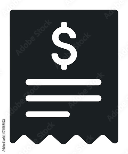 Simple icon of a dollar receipt with text lines and serrated edge