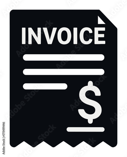 Iconic black and white invoice document with dollar symbol and receipt design