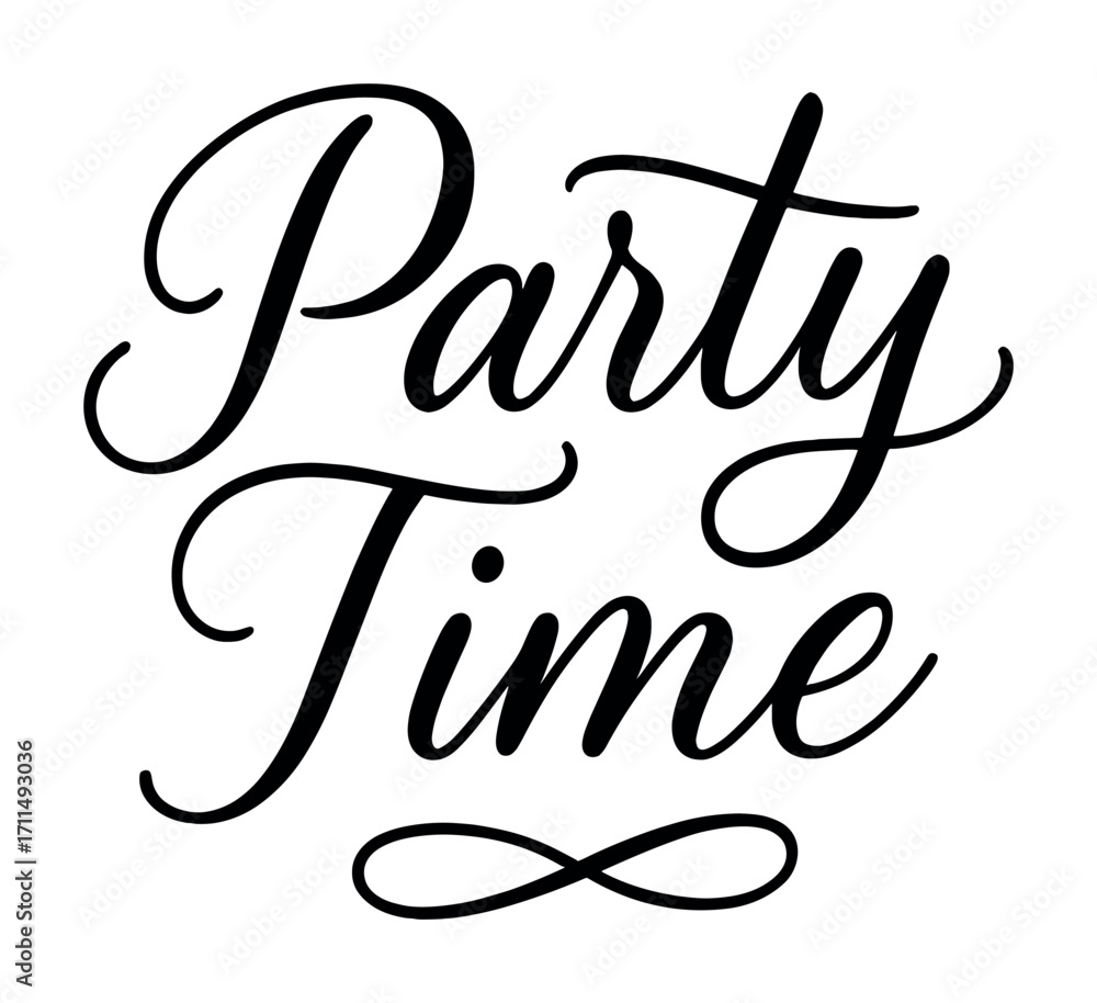 Fototapeta premium Elegant script lettering displaying 'party time' in black