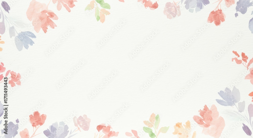 Fototapeta premium Watercolor Floral Border with Soft Pastel Colors on White.