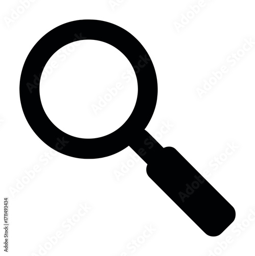 Black magnifying glass icon on white background