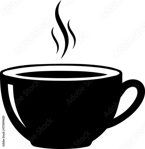 Steaming hot coffee cup graphic evokes warmth and cozy mornings perfect for cafes and breakfast promotions.