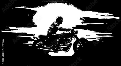 Dynamic biker speeds through abstract landscape, embracing freedom and adventure on the open road