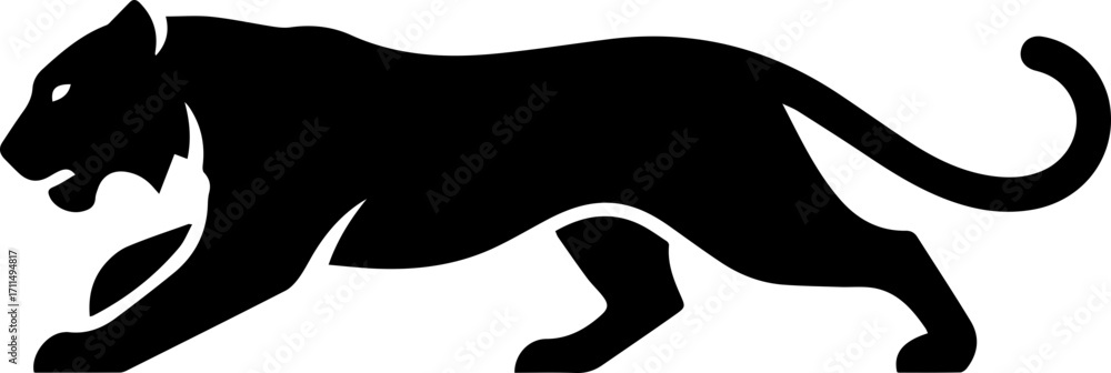 Obraz premium Dynamic silhouette of a powerful panther in a predatory stride, exuding strength and agility.