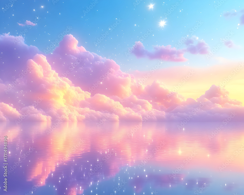 Fototapeta premium Pastel Sky and Water Reflection Illustration