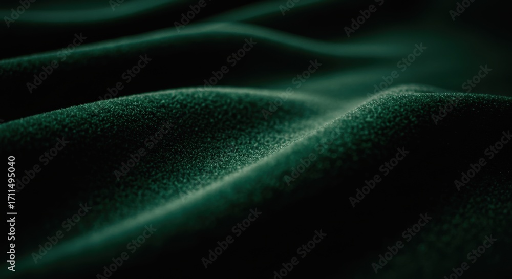 Fototapeta premium Abstract Green Velvet Texture with Soft Waves and Shadows.