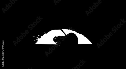 Dynamic abstract white shape bursts with energy on black background