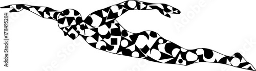 Dynamic swimmer silhouette with abstract geometric pattern captures motion and modern artistry