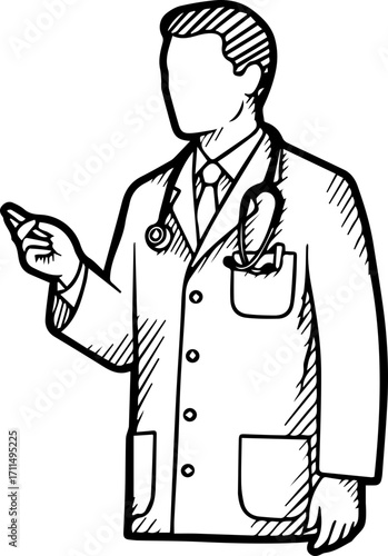 Confident doctor presenting medical information with a pointer, conveying expertise and care.