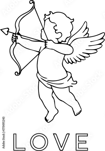 Charming Cupid aims bow and arrow, symbolizing love and romance, perfect for Valentine's Day themes