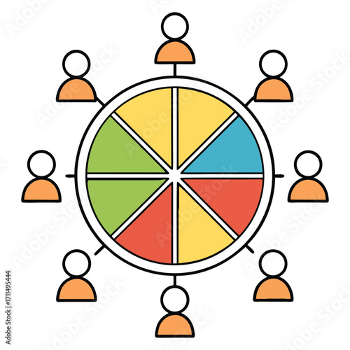 Team collaboration project management pie chart people icon symbolizes business cooperation stakeholder icon