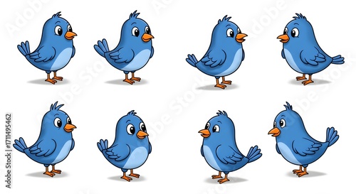 Cartoon blue birds animated set