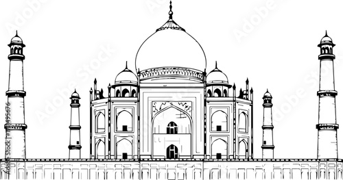 Iconic Taj Mahal architecture silhouette, a symbol of eternal love and global heritage