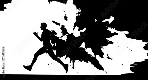 Dynamic athlete sprinting with energetic abstract splash, capturing speed and momentum for sports branding
