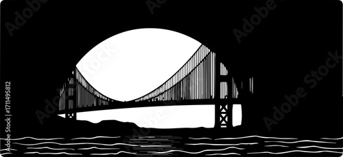 Iconic suspension bridge silhouette over water a timeless symbol of connection and engineering marvel