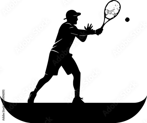 Dynamic tennis player expertly swings racket hitting ball during intense match action