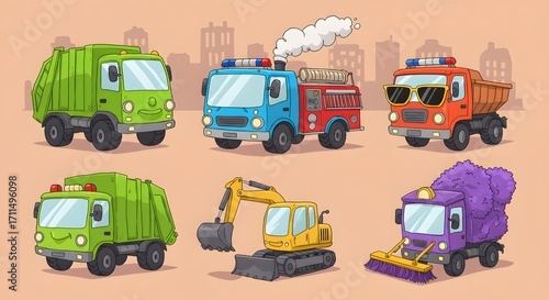 Cartoon city vehicles collection