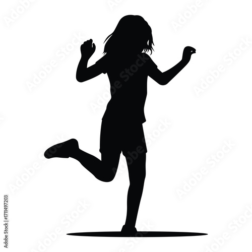 Energetic silhouette of a girl running and jumping, expressing joy, sport, and active lifestyle.