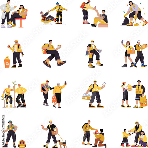 Set of Social Work Flat Style Illustrations  
