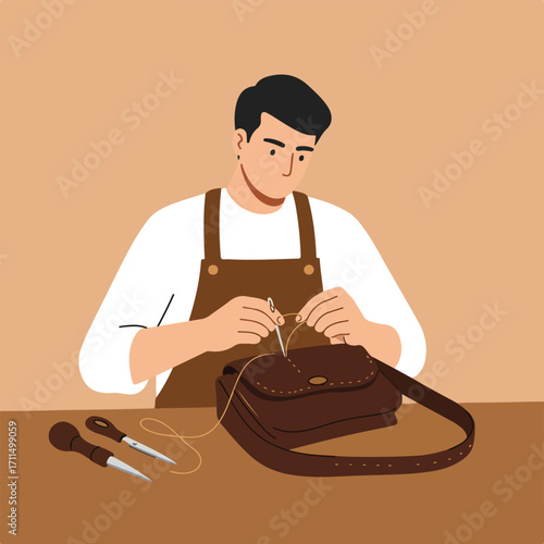 Craftsman stitching leather bag