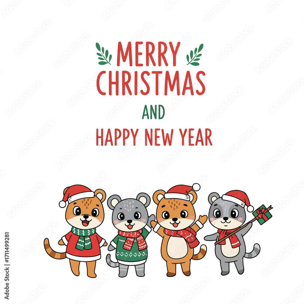 Fototapeta premium Merry christmas and happy new year with cute mice