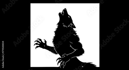 Fierce werewolf silhouette howling at moon, primal power and dark fantasy illustration