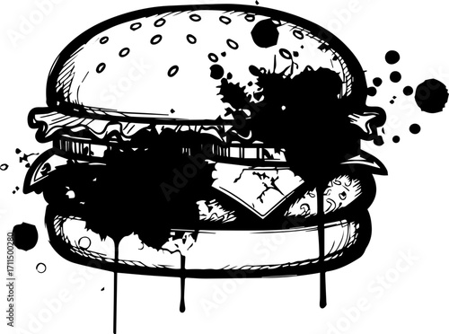 Bold burger graphic bursting with flavor and urban edge, perfect for modern food branding