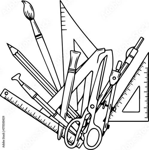 Essential art and drafting tools artfully arranged for creative inspiration and project planning