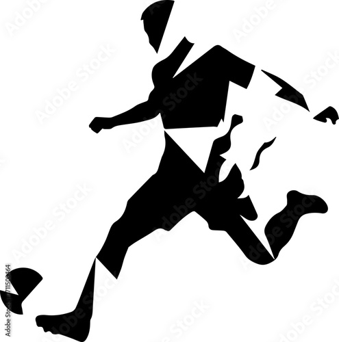 Dynamic soccer player kicking ball in bold abstract style, action sport athlete silhouette