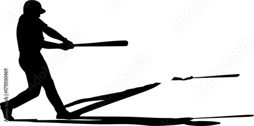 Dynamic baseball player swings bat powerfully capturing motion and athletic achievement in silhouette
