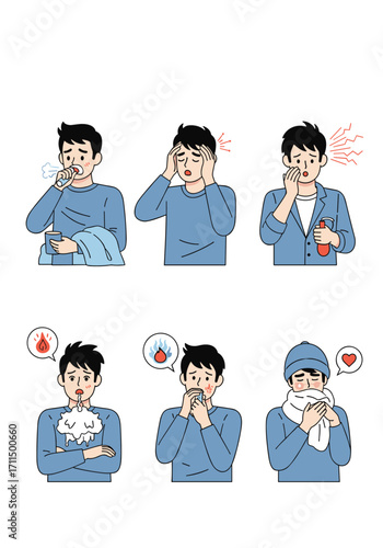 Understanding Common Symptoms of Illness and Discomfort in People Illustrated