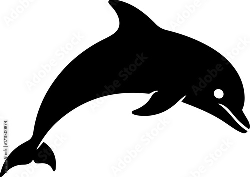 Graceful black dolphin leaps dynamically through ocean waves, symbolizing freedom and joy.