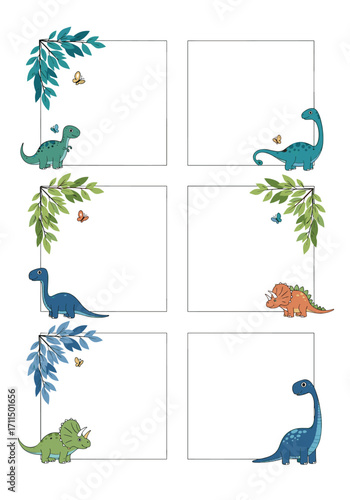 Cute Dinosaur Themed Corner Borders For Kids Party Invitations Or Crafts