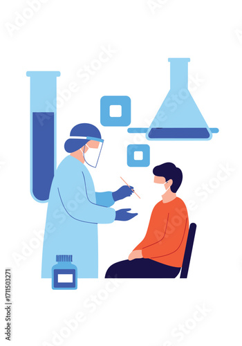 Healthcare professional performs nasal swab test on patient for virus detection in laboratory setting