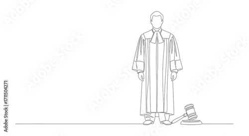 Line Drawing of a Judge with Gavel A Symbol of Justice and Legal Proceedings