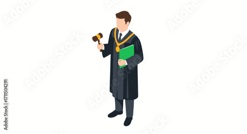 Symbolic illustration of a judge holding a gavel and legal book, embodying the concept of justice, law, and judicial authority within a modern legal system
