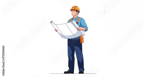 Construction worker holding blueprints with a serious expression, ready to oversee a new project