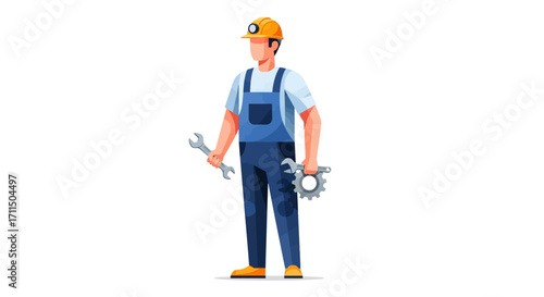 Skilled Mechanic in Safety Gear Holding Tools for Repair and Maintenance Work