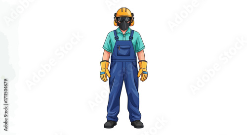 Construction Worker Illustration Safety Gear and Protective Clothing for a Skilled Professional
