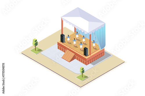 isometric Illustration of a Music Event stage, 3d Concept Isometric View of Concert Party Background and Stage Landscape.