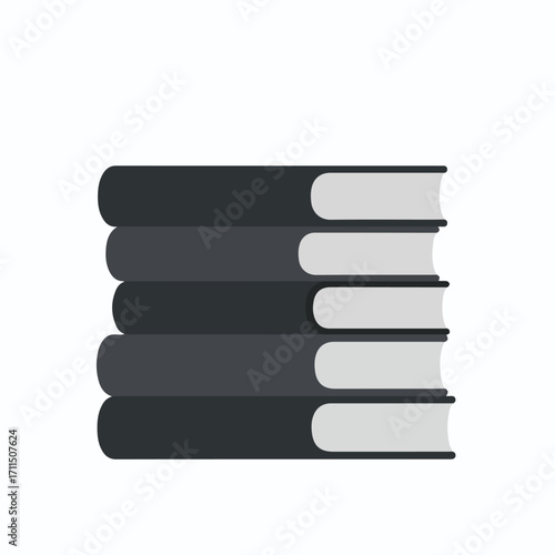 A stack of five bound books with gray pages and dark gray covers, vector illustration