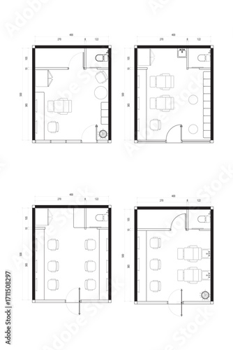 4 Collections Compact Barbershop Room Floor Plan Lines Black. 13
