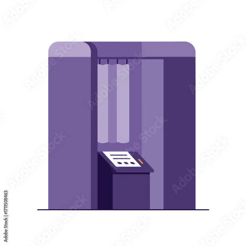Vector illustration of an isolated purple photo booth with curtains and a panel