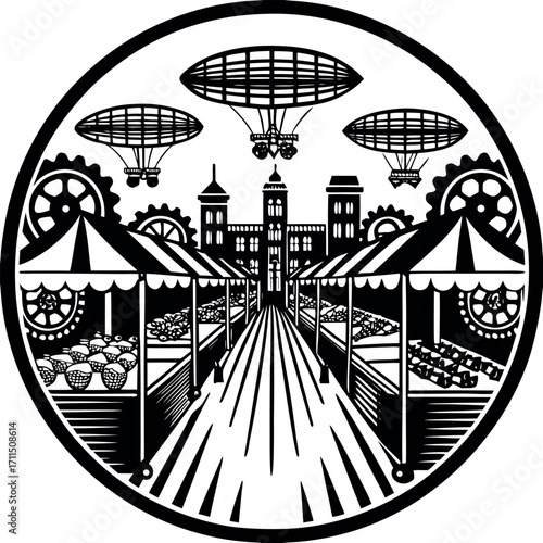 Cityscape vector illustration with a bridge over the river and a fun roller coaster in the park against the summer sky